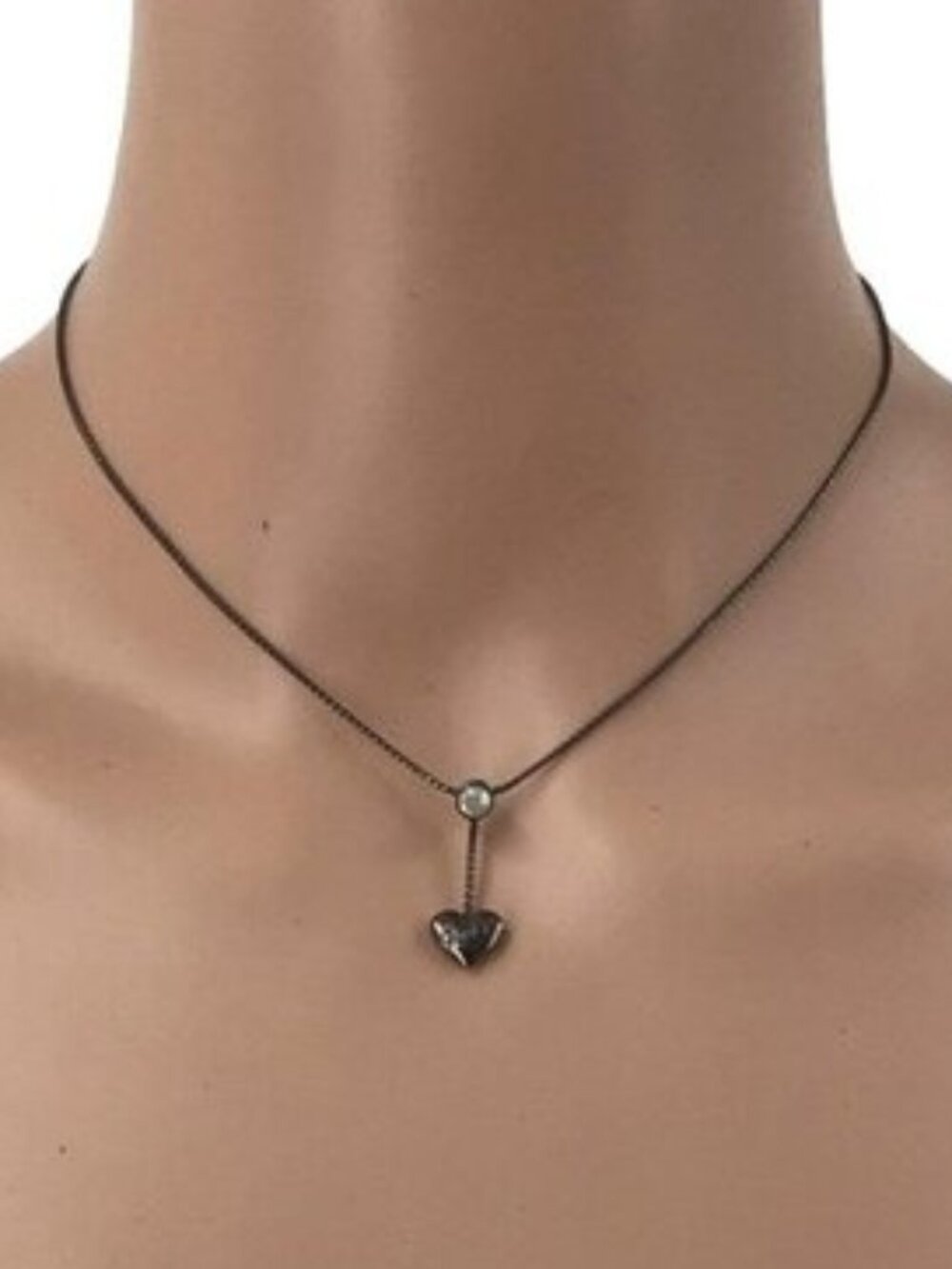 Vintage Guess Necklace Black Heart Rhinestone Accent Adjustable Length